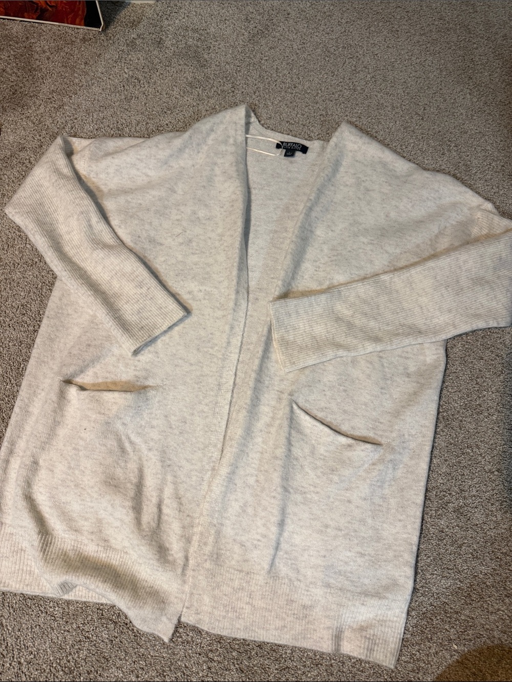 Buffalo David Bitton Light Cream Open-Front Pocket Cardigan